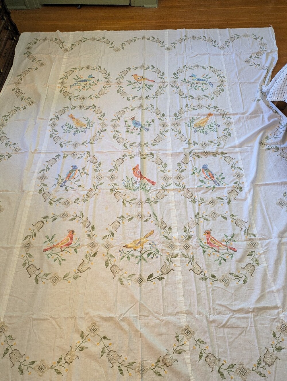 Gorgeous Vintage Quilt Top With Hand Embroidery - Birds and Flowers